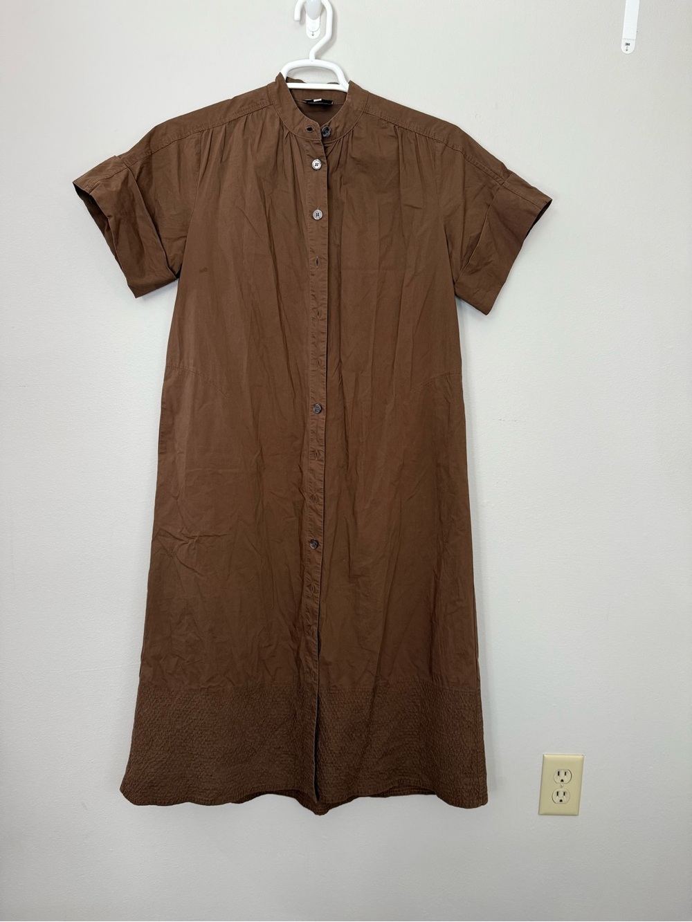 TUCKERNECK CHOCOLATE BROWN TEXTURED-HEM DRESS